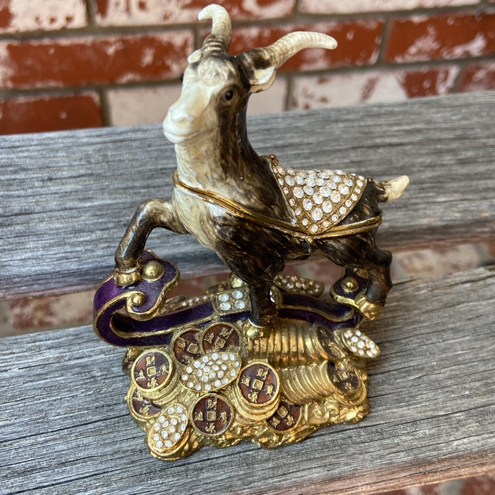 Ram enameled jewelry trinket box